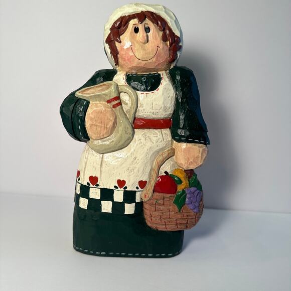 Vintage Eddie Walker Thanksgiving Woman Figurine Harvest Folk Art Resin Basket - Picture 2 of 11